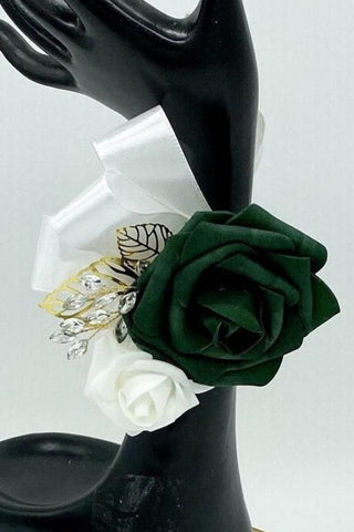 Dark Green Mens Formal wear l Lapel Leaf Chain Pin l Real Touch rose l Groom Boutonniere l Wedding l Groomsmen BOUT-R009