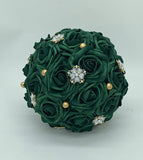 Emerald Green l White Cascade Bouquet l Waterfall bouquet l  Real Touch Roses Brooch Bouquet CB-002