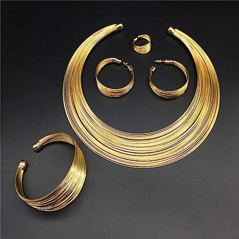 4pcs GOLD Jewelry Set l Rhinestone Earrings l Necklace l Bracelet l Ring l Prom l Wedding JS-900