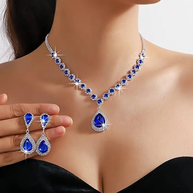Royal blue and silver necklace deals