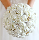 White Cascade Bouquet l Waterfall bouquet l  Satin Roses Brooch Bouquet~MACY