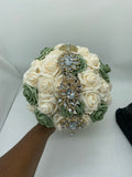 Sage Green Round Bouquet l  Real Touch Roses Bouquet~ BOU-034