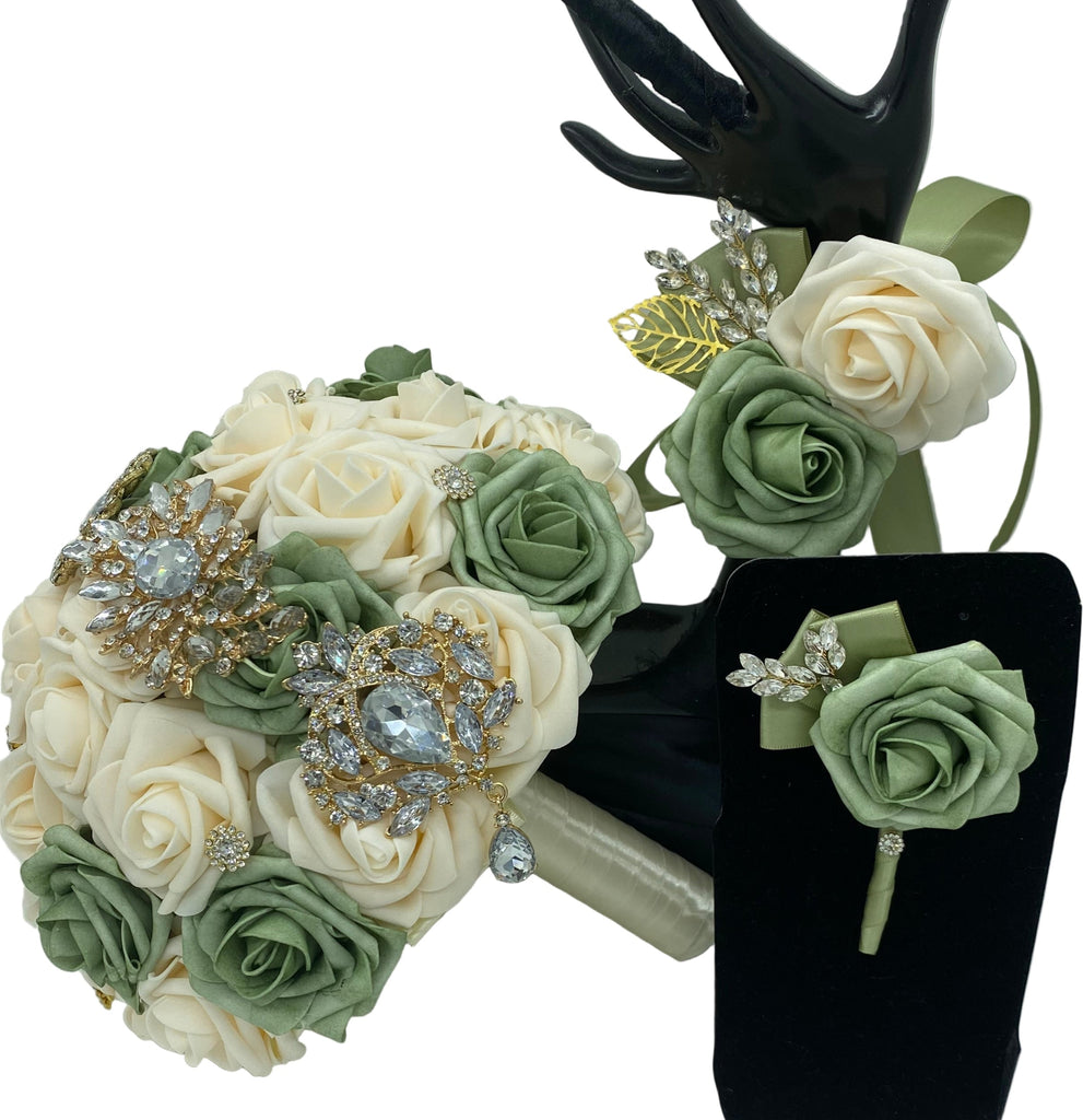 emerald green dress with sleeves Sage Green Round Bouquet l Real Touch Roses Bouquet~ BOU-034 – Bouquets by  Nicole