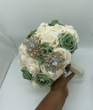 Sage Green Round Bouquet l  Real Touch Roses Bouquet~ BOU-034
