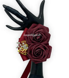 Burgundy Round Bouquet lSilk Roses Brooch Bouquet~ BOU-200