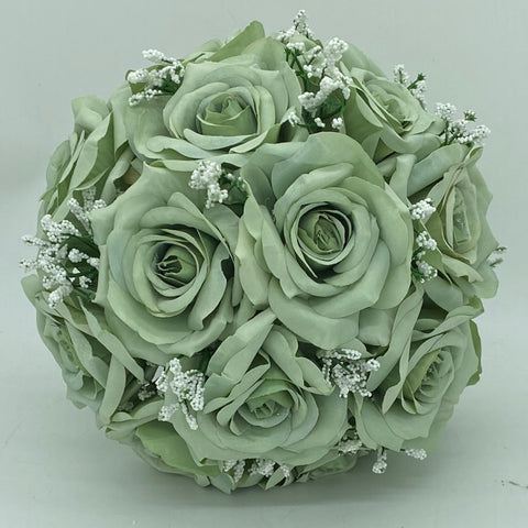 Sage Green Round Bouquet l  Silk Roses Bouquet~ BOU-SAGE3