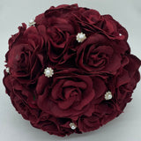 Burgundy Round Bouquet lSilk Roses Brooch Bouquet~ BOU-200
