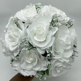 White Round Bouquet l  Silk Roses Bouquet~ BOU-WHT
