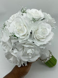 White Round Bouquet l  Silk Roses Bouquet~ BOU-WHT