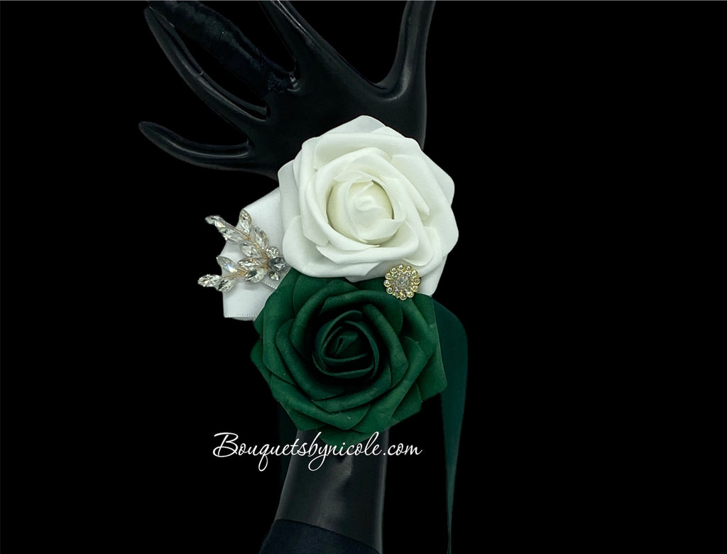 Emerald Green Real Touch Roses Brooch Bouquet l Boutonniere l Corsage –  Bouquets by Nicole