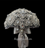SILVER Luxury Round Bouquet l  Satin Roses Brooch Bouquet~ BOU-011