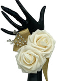Dark Ivory Round Bouquet l Silk Roses Brooch Bouquet~ BOU-DKIV
