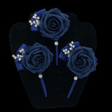 NAVY Blue Round Bouquet l  Real Touch Roses Brooch Bouquet~ BLUEY