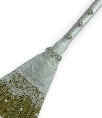 Customized Wedding Jumping broom l White Lace l Traditional Wedding Broom l Heirloom African American Heritage