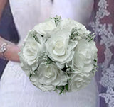 White Round Bouquet l  Silk Roses Bouquet~ BOU-WHT