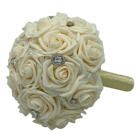 Dark Ivory Round Bouquet l Silk Roses Brooch Bouquet~ BOU-DKIV