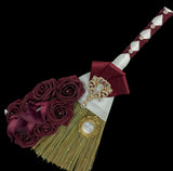 Burgundy Round Bouquet lSilk Roses Brooch Bouquet~ BOU-200