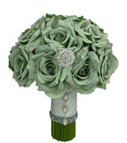 Sage Green Round Brooch Bouquet l  Silk Roses Bouquet~ BOU-SAGE2