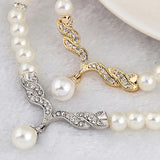 3pcs SILVER~GOLD Jewelry Set l Rhinestone l Pearls Earrings l Necklace l Bracelet l Prom l Wedding JS-902