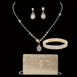 5pcs SILVER GOLDJewelry Set l Rhinestone Earrings l Necklace l Bracelet l Prom l Purse Wedding JS-952