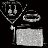 5pcs SILVER GOLDJewelry Set l Rhinestone Earrings l Necklace l Bracelet l Prom l Purse Wedding JS-952