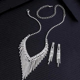 5pcs SILVER GOLDJewelry Set l Rhinestone Earrings l Necklace l Bracelet l Prom l Purse Wedding JS-921s