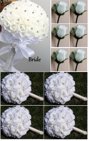 10pcs Real Touch & Silk Flowers Brooch Bouquet PACK- 019