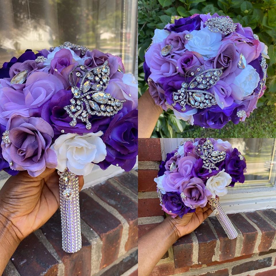 AJA Purple Lavender Mauve Silk Roses Customized Brooch Bouquet SILK Bouquets by Nicole