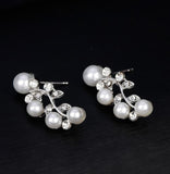 3 Pcs Silver Gold Jewelry Set Pearls & Rhinestone (Earrings & Necklace) JS-026