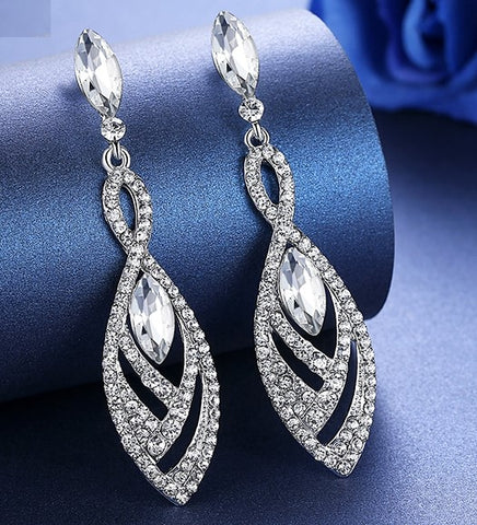 MEC-011 Crystal Pearls Long Drop Earrings Bridal Wedding Jewelry