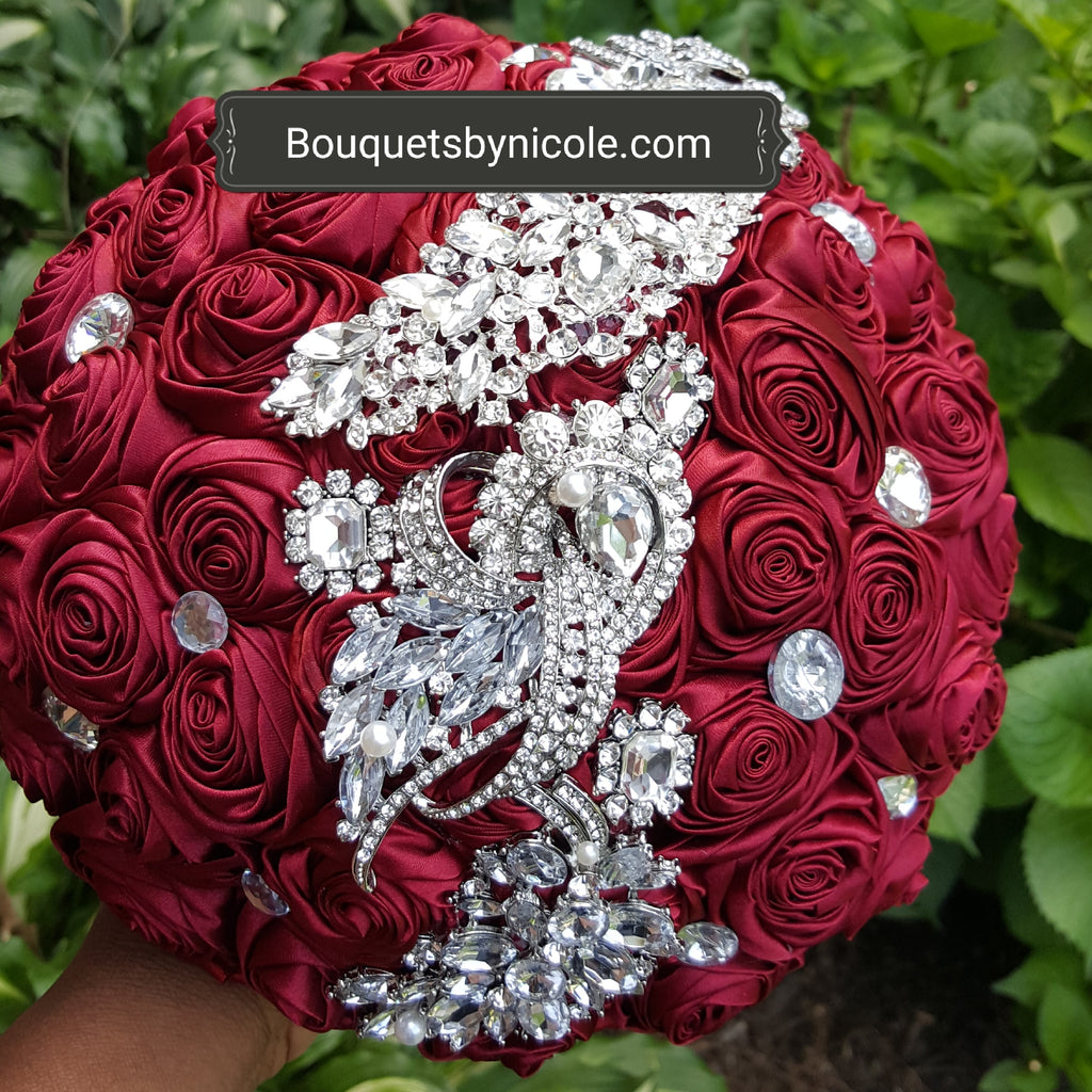 Deluxe Satin Roses Brooch Bouquet or DIY KIT SADE Bouquets by