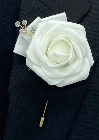 Real Touch Rose Boutonnières Pin Formal Wear Wedding Prom RT-B010
