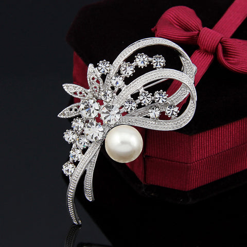 Brooch Ribbon Pendant Pin Rhinestone Crystal BR-979