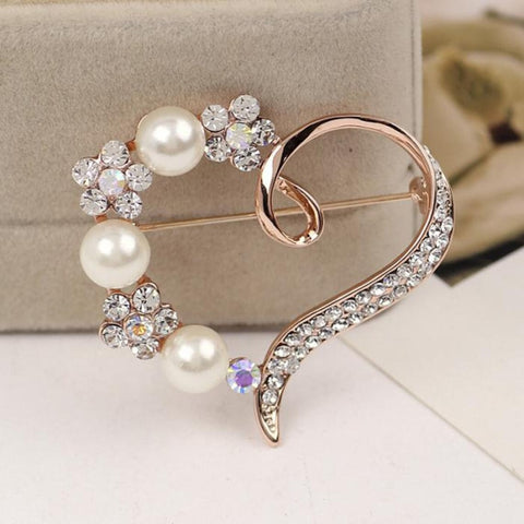 Gold Heart Rhinestone Brooch BR-905
