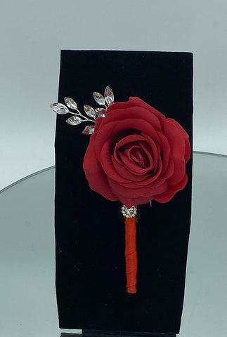 BT0016 Customized Men’s Formal wear Red Boutonniere, Lapel Pin, Real Touch rose Lapel Pin, Wedding Flower Pin, Groom, Groomsmen, Prom