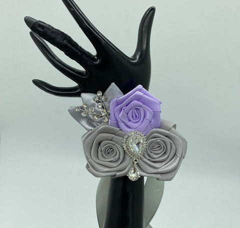CO009 Customized Lavender Silver Satin roses l Corsage l Mens Formal wear Boutonniere, Prom, Wedding, Flower Pin, Groom, Groomsmen Lapel