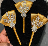 GOLD Mens Formal wear Boutonniere l Lapel Leaf Chain Pin l Satin ribbon Lapel Pin l Groom Boutonniere l Wedding BOUT-021