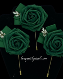 Dark Green Mens Formal wear l Lapel Leaf Chain Pin l Real Touch rose l Groom Boutonniere l Wedding l Groomsmen BOUT-R009