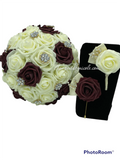 Burgundy Ivory Bridal Party Bouquet Package Real Touch Roses Bouquet PACK-100