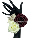 Burgundy Ivory Bridal Party Bouquet Package Real Touch Roses Bouquet PACK-100