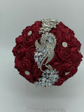 ITEM:BOU7- Burgundy Satin Roses Brooch Bouquet or DIY KIT