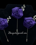 Purple Formal wear l Lapel Pin l Satin rose l Groom Boutonniere l Wedding l Groomsmen BOUT-006