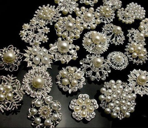 100pcs Rhinestone Silver Pearl Brooches Lot WBR-100