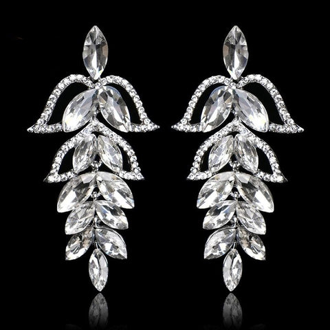 TRZ-002 Chandelier Crystal Bridal Hanging Drop Silver Earrings