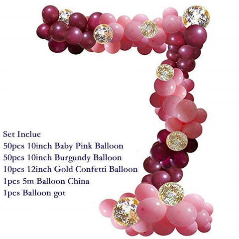 110pcs/Set Baby Pink Burgundy Balloons Garland Arch Kit Confetti Birthday Wedding Baby Shower Anniversary Party Decoration