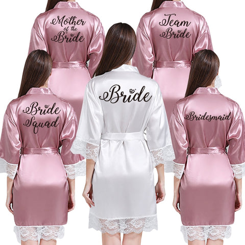 Lace Women Robes Plus Size Wedding Party Gift Kimono Satin