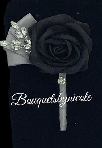 wrist corsage for black and silver dress Black Orchid Prom Corsage or Boutonniere