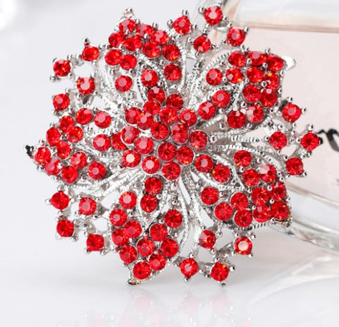 Rhinestone Flower Brooch Red Gold or Silver BR-772