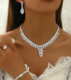 4pcs Jewelry Set l Rhinestone Earrings l Necklace l Bracelet l Prom l Wedding JS-941