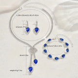 4pcs SILVER Blue Jewelry Set l Rhinestone Earrings l Necklace l Bracelet l Prom l Wedding JS-937